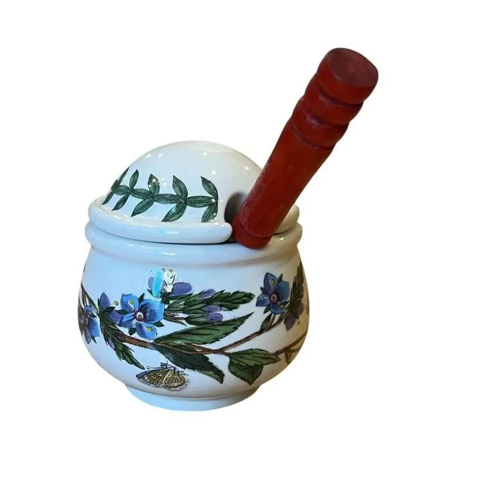 Portmeirion Botanic Garden Speedwell Condiment Pot & Lid Spoon Mustard Jam